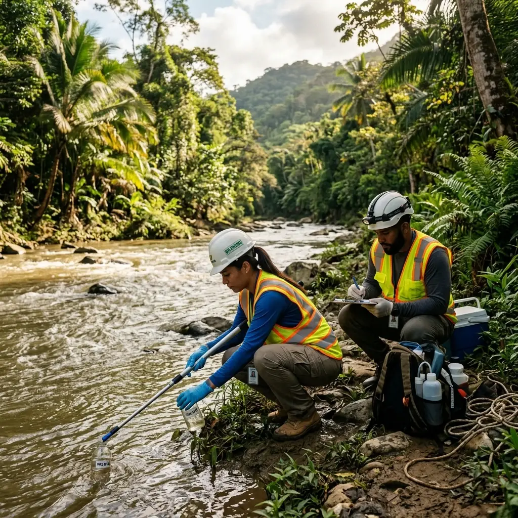 Equipo de consultores de Mieses Consultant Group realizando una evaluación ambiental en campo